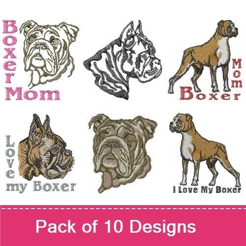 Boxer Dog Embroidery Bundle – Boxer Mom & Love My Boxer (10 Designs)