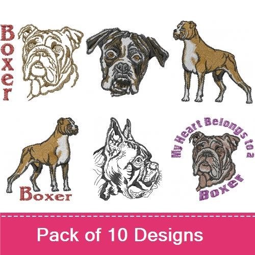 Boxer Dog Embroidery Bundle – Unique Boxer Designs (10 Designs)