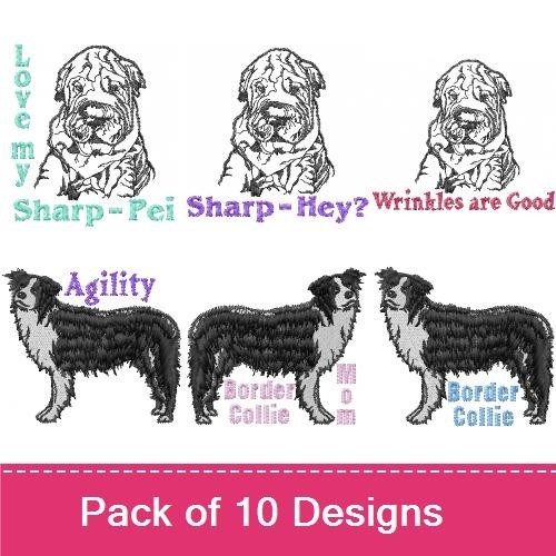 Shar Pei & Border Collie Embroidery Bundle – Agility Designs (10 Designs)