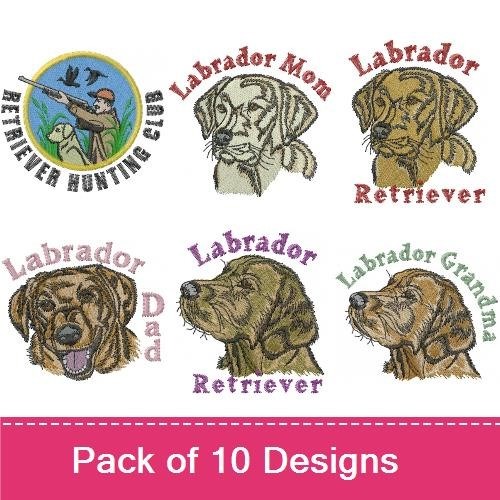 Labrador Retriever Embroidery Bundle – Family & Hunting Themes (10 Designs)