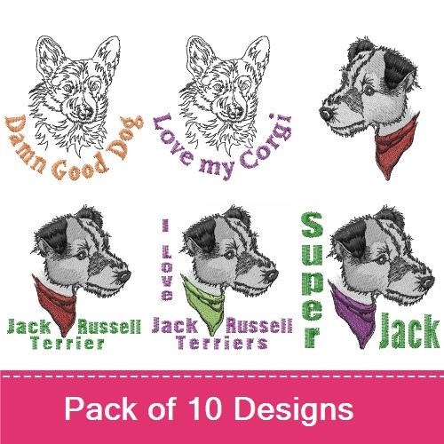 Corgi & Jack Russell Terrier Embroidery Bundle – Dog Designs (10 Designs)