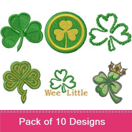 Shamrock & Luck O' the Irish Embroidery Bundle – Shamrock with Crown, Hooligan Lucky, Clustered Shamrocks & More (7 Designs)
