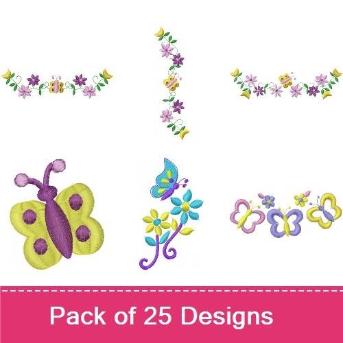 Butterflies & Flowers Embroidery Designs Bundle – Whimsical Butterfly, Flower Cluster, Butterfly with Flowers & More (22 Designs)
