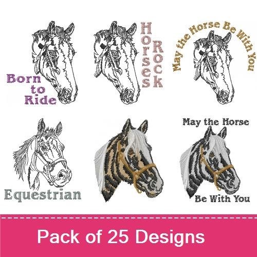 Horse & Carousel Embroidery Bundle – Horse Head Portrait, Carousel Horse, Playful Carousel Horse & More (24 Designs)