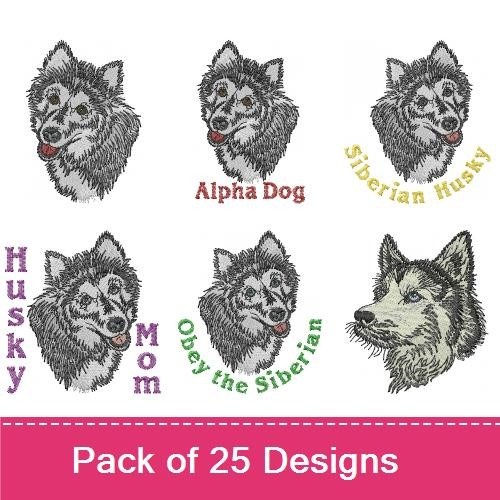 Siberian Husky Embroidery Bundle – Alpha Dog & More (25 Designs)