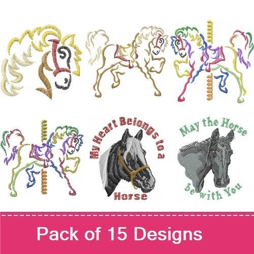 Horse & Carousel Embroidery Bundle – Lucky Horse, I Love Carousel, Rodeo Diva & More (14 Designs)
