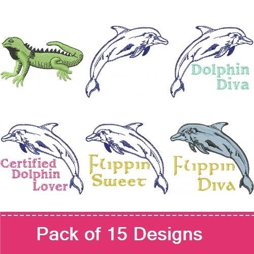 Dolphin & Marine Life Embroidery Designs Bundle – Dolphin, Dolphin Silhouette, Flippin Diva & More (13 Designs)