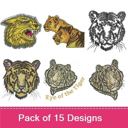 Tiger Faces & Phrases Embroidery Designs Bundle – Tiger Face, Tiger Head with Phrases & More (13 Designs)