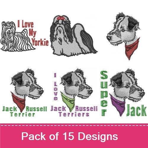 Yorkshire Terrier & Jack Russell Terrier Embroidery Bundle – Dog Lovers (15 Designs)