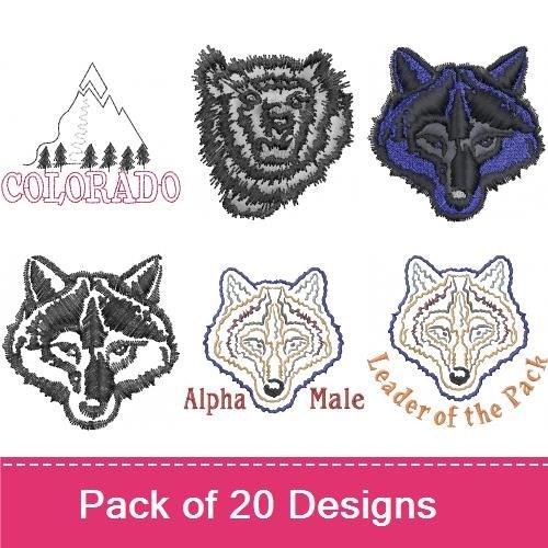 Wolf & Bear Embroidery Bundle – Colorado & Alpha Designs (20 Designs)