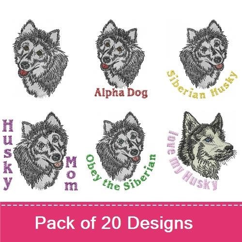 Siberian Husky Embroidery Bundle – Dog Themed Designs (20 Designs)