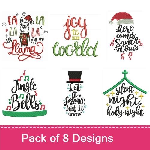Festive Holiday Themes Embroidery Designs Bundle – Llama with Santa Hat, Joy to the World, Jingle Bells & More (8 Designs)