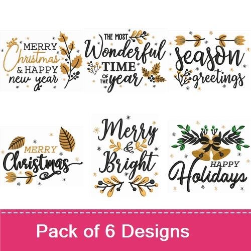 Holiday Greetings Embroidery Designs Bundle – Merry Christmas & Happy New Year, The Most Wonderful Time of the Year, Season's Greetings & More (6 Designs)
