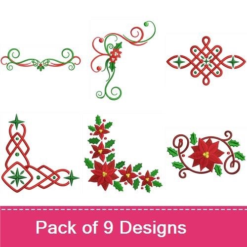 Festive Holiday Embroidery Bundle – Floral Swirl with Berries, Decorative Bow, Holiday Ornament & More (9 Designs)