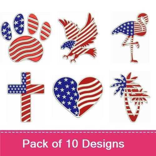 Patriotic Animal & Symbol Embroidery Bundle – American Flag Designs (10 Designs)