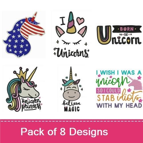 Magical Unicorns Embroidery Bundle – Unicorn with Stars, Believe in Magic Unicorn, Rainbow Unicorn & More (8 Designs)