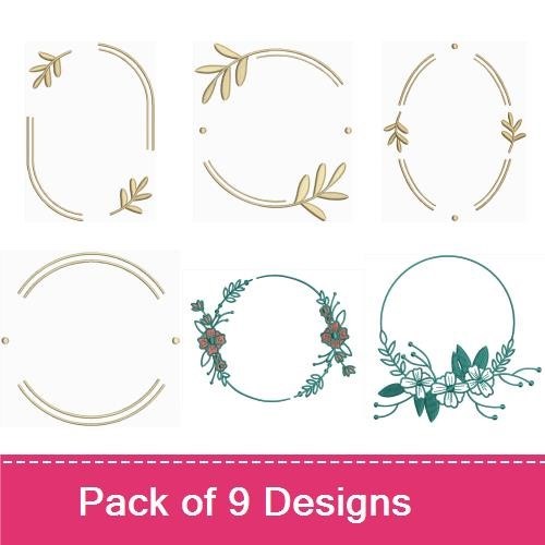 Redwork Floral Frame Embroidery Designs Bundle – Floral Frame with Roses, Floral Wreath with Blooms, & More (9 Designs)