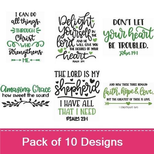 Inspirational Faith Quotes Embroidery Designs Bundle – We Love Because He First Loved Us, Trust in the Lord & More (10 Designs)