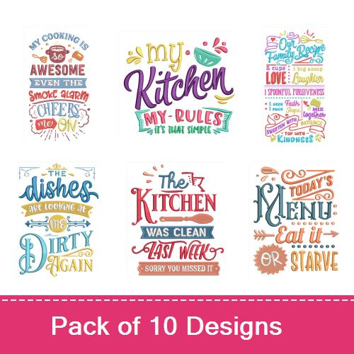 Funny Kitchen Sayings Embroidery design pack by Maya Kreations, Embroidery  Packs on  
