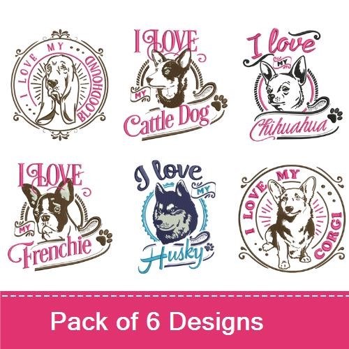 Dog Breed Love Embroidery Bundle – Chihuahua, Cattle Dog & More (6 Designs)