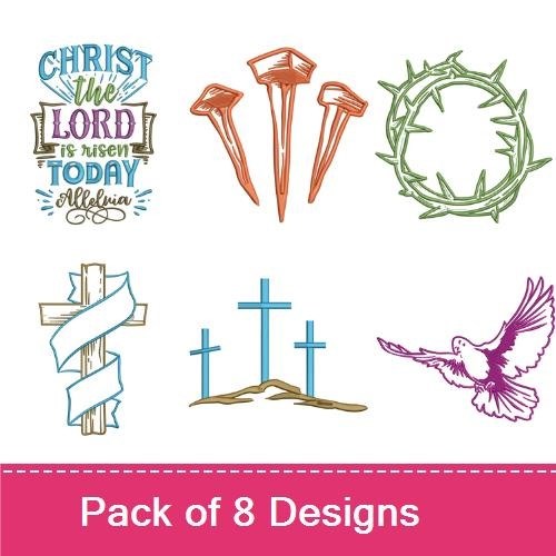 Easter Faith Embroidery Designs Bundle – Christ the Lord is risen Today, He left the 99 to rescue me & More (8 Designs)