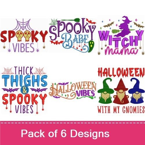 Halloween-Themed Embroidery Designs Bundle – Spooky Vibes, Witchy Mama, Spooky Babe & More (6 Designs)