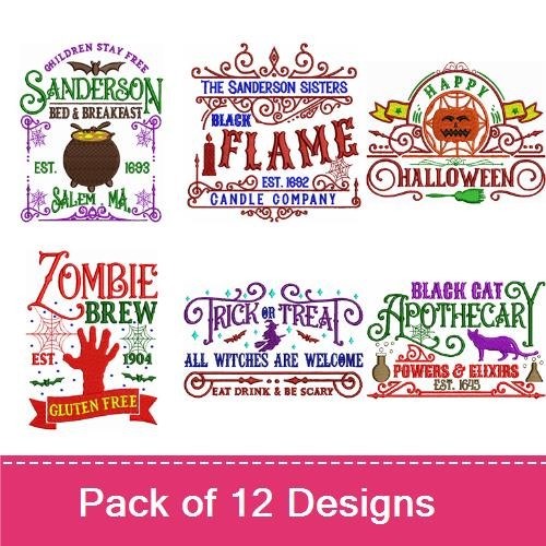 Halloween Sign Decorations Embroidery Designs Bundle – Halloween Night Market, Hocus Pocus, Home Sweet Haunted Home & More (12 Designs)