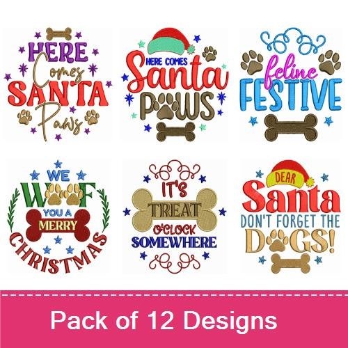 Santa Paws & Feline Festive Embroidery Bundle – Holiday Designs (12 Designs)