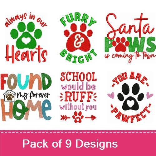 Paw Print & Pet-Themed Embroidery Bundle – Heartfelt Messages (6 Designs)