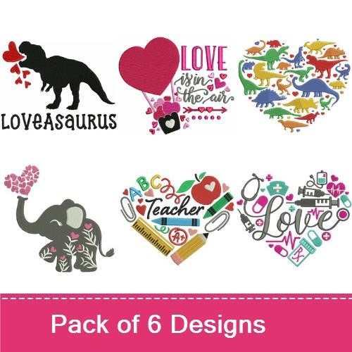Dinosaurs & Love Embroidery Designs Bundle – Heart of Dinosaurs, Loveasaurus Dinosaur, Teacher Love & More (6 Designs)