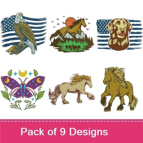 Bald Eagle & Horse Embroidery Bundle – Nature & Wildlife (9 Designs)