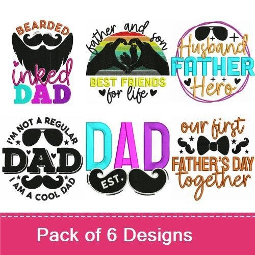 Father's Day Embroidery Designs Bundle – Father and Son Silhouette, Best Friends for Life, Bearded Dad & More (6 Designs)
