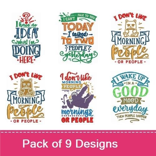 Funny Quotes Embroidery Designs Bundle – I Have No Idea What I'm Doing Here, Less Social Skills More Dogs & More (9 Designs)