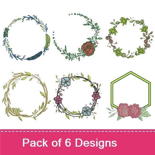Floral Wreaths Embroidery Designs Bundle – Rose, Greenery, Blueberry & More (6 Designs)