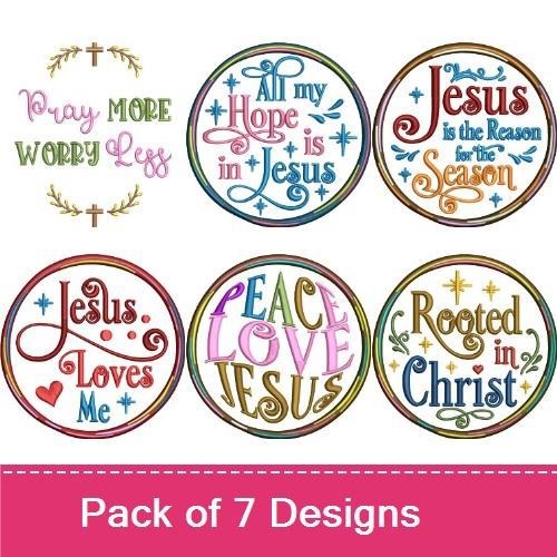 Faith and Inspirational Quotes Embroidery Designs Bundle – All my Hope is in Jesus, Pray More Worry Less, & More (7 Designs)