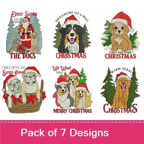 Dog Christmas Embroidery Bundle – Holiday Designs (7 Designs)