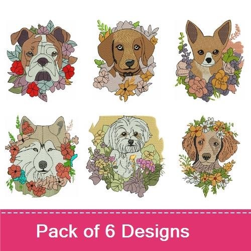Bulldog & Chihuahua Embroidery Bundle – Floral Dog Designs (6 Designs)