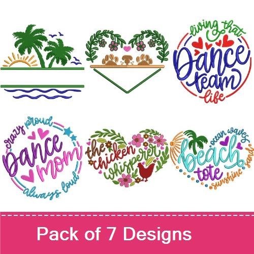 Dance Mom & Sunset Embroidery Bundle – Heart Designs (7 Designs)