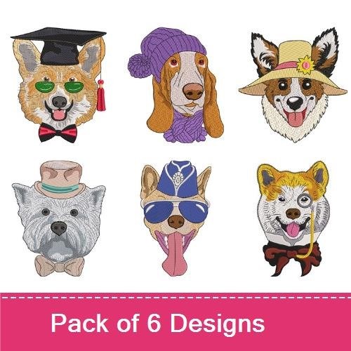 Corgi & Basset Hound Embroidery Bundle – Fun Dog Faces (6 Designs)