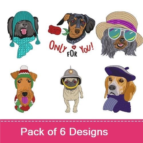 Dachshund, Beagle & Pug Embroidery Bundle – Fun Dog Designs (6 Designs)
