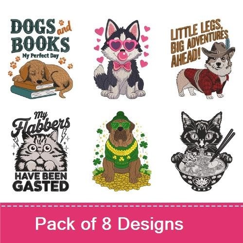 Dog and Cat Embroidery Bundle – Fun and Whimsical Designs (8 Designs)