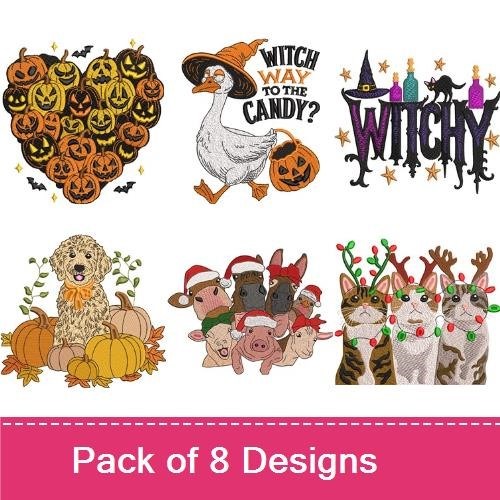 Halloween Animal Embroidery Bundle – Festive Designs (8 Designs)