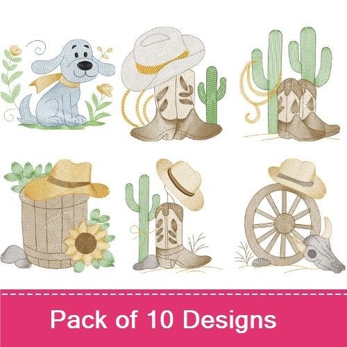 Cowboy Dog & Western Embroidery Bundle – Boots, Cactus & More (10 Designs)