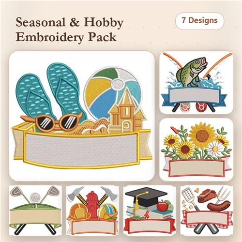 Seasonal & Hobby Name Drop Embroidery Design Pack