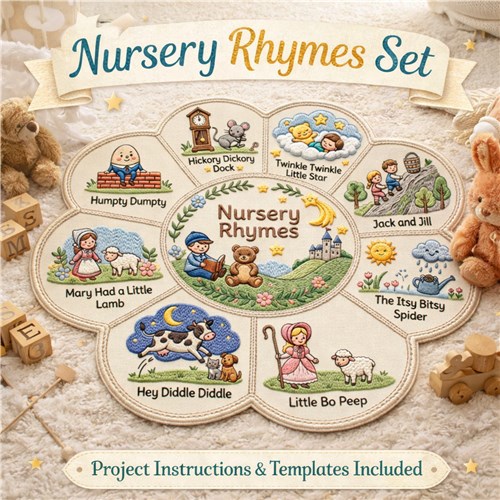 Nursery Rhymes Embroidery Bundle - Storybook Children Rhymes Medallion 9 Designs