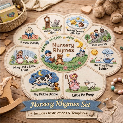Nursery Rhymes Embroidery Bundle - Storybook Children Rhymes Medallion 9 Designs
