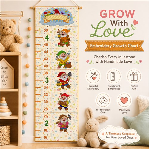 Gnome Growth Chart Featuring Merry Christmas Gnome, Cup Gnome, Snowflake Gnome, and Cozy Gnome