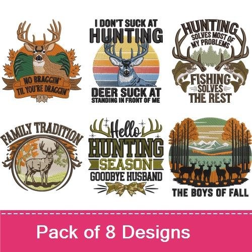 Hunting and Fishing Embroidery Bundle – I Don't Suck at Hunting, Family Tradition, Dad & More (8 Designs)