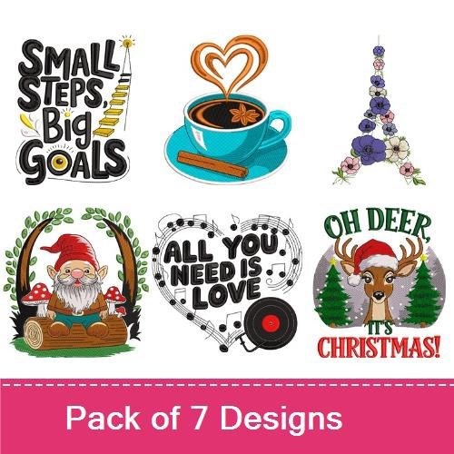 Whimsical Seasonal Embroidery Bundle – Queen Bee, Santa with Gift, Eiffel Tower & More (7 Designs)