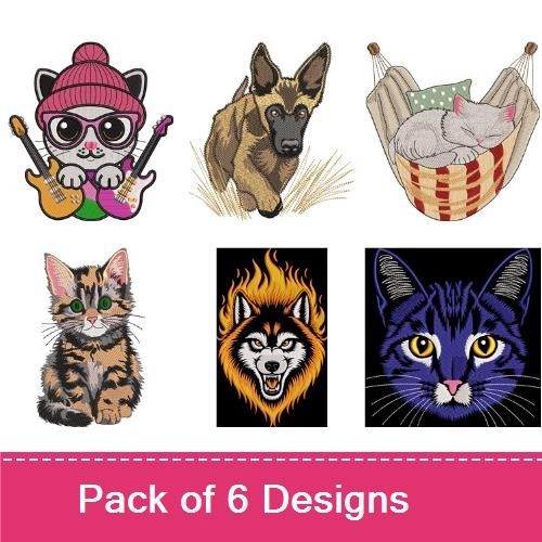 Cat & Dog Embroidery Bundle – Fun Animal Designs (6 Designs)